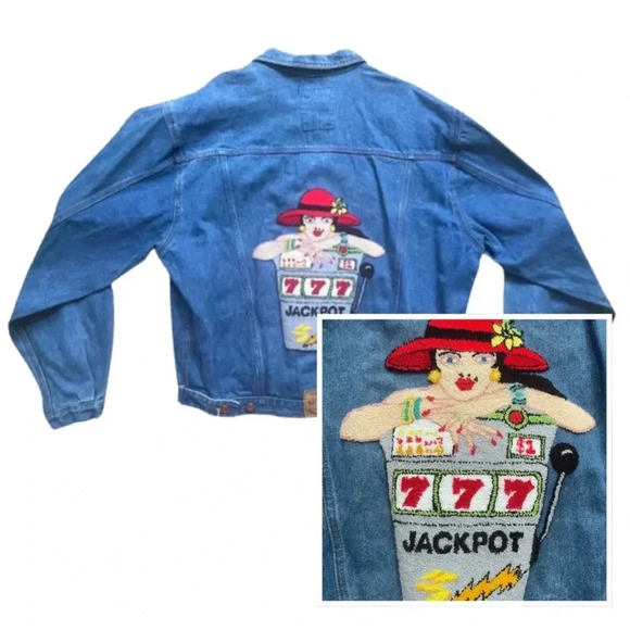 Women's Vintage Big Time Denim Back patch Blue Jacket Size Large - Picture 1 of 11
